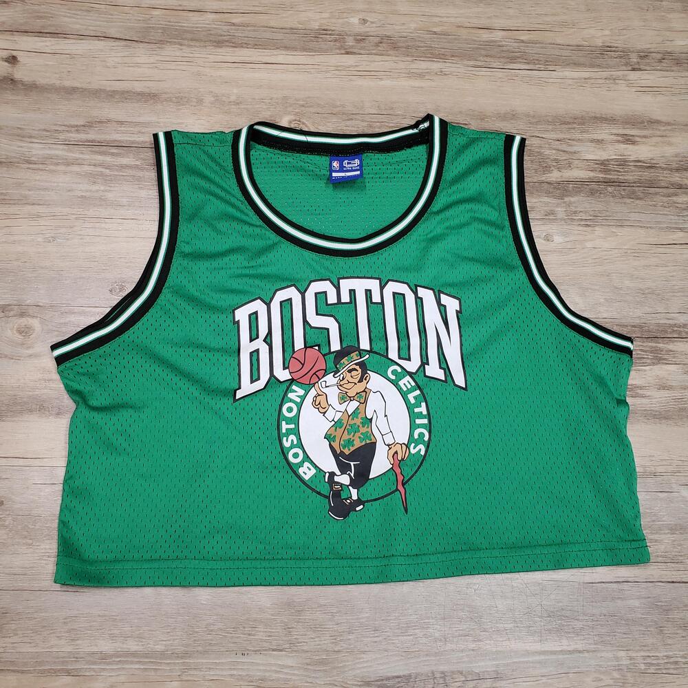 Boston Celtics Jersey Womens Large Green NBA Basketball Crop Mesh Ultra Game